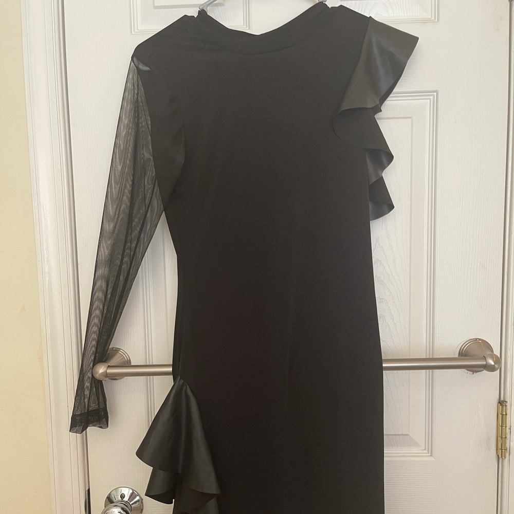 Sheer Sleeve Black MIDI Dress